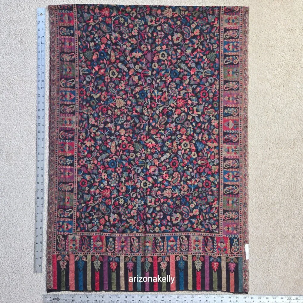 NWT Wool Scarf Jacquard Embroidered Colorful Mrignayani